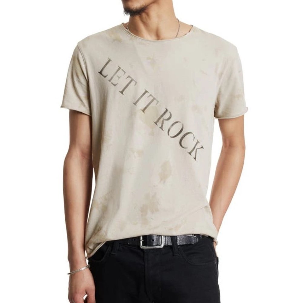 John Varvatos Let It Rock Graphic Raw Edge Crew Tee Mens Fossil Grey 2XL NWT 118